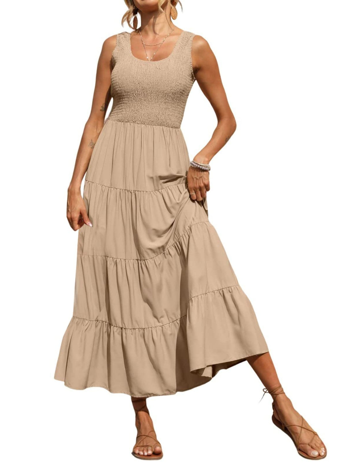 Tiered Smocked Wide Strap Dress - Whateversit