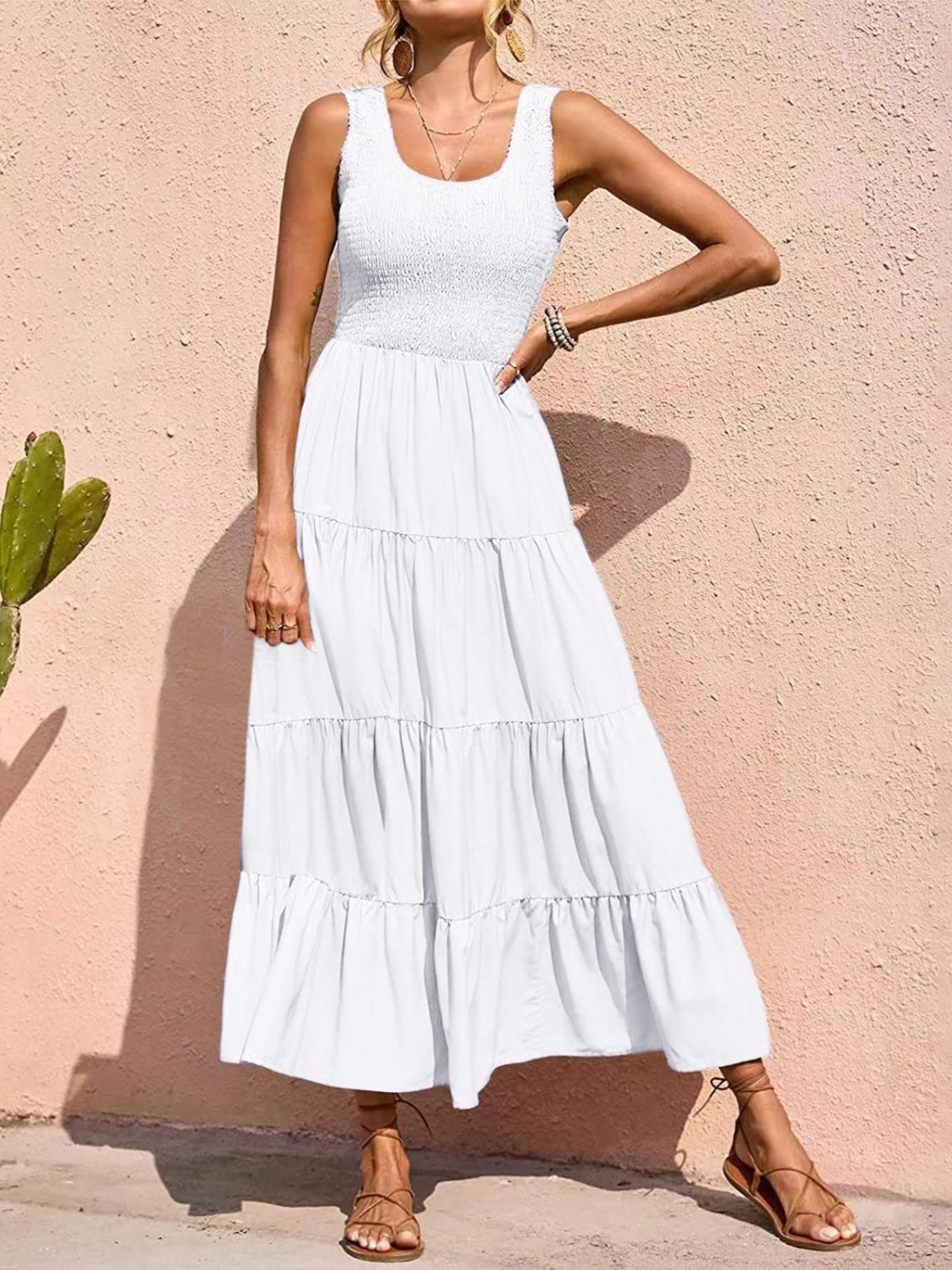Tiered Smocked Wide Strap Dress - Whateversit