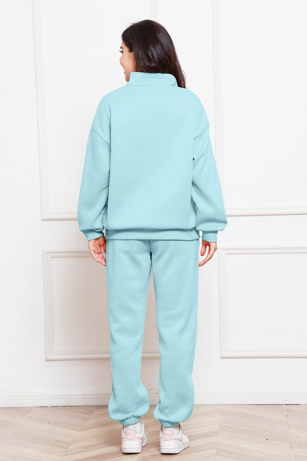 Half Zip Long Sleeve Sweatshirt and Pants Set - Whateversit