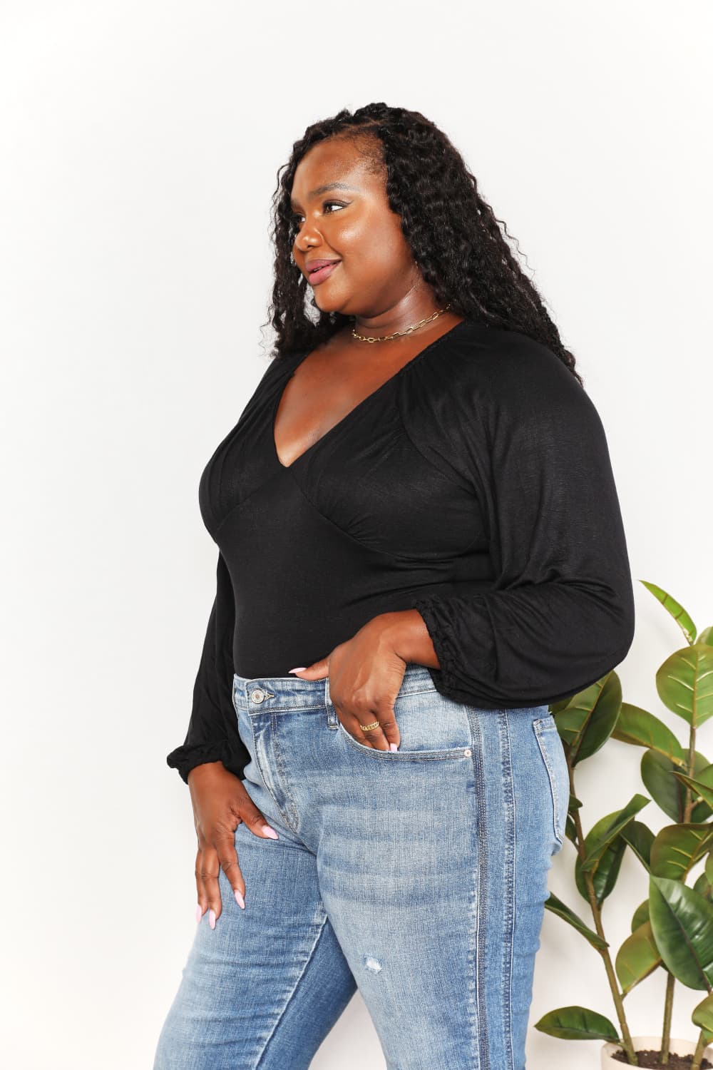Culture Code Full Size V- Neck Bodysuit - Whateversit