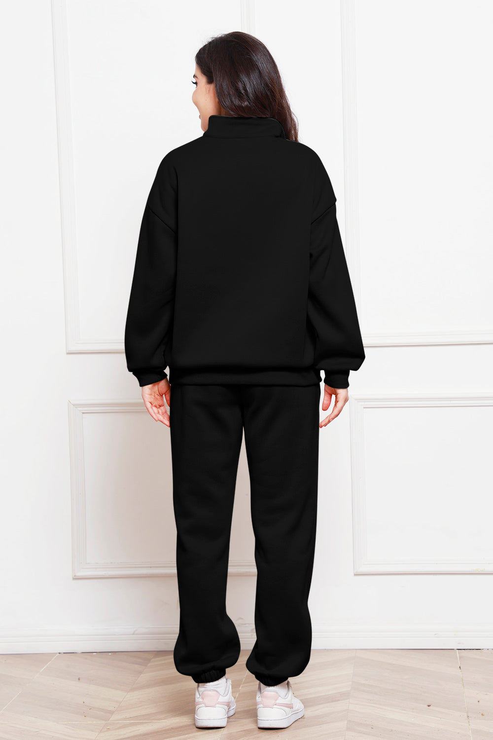 Half Zip Long Sleeve Sweatshirt and Pants Set - Whateversit