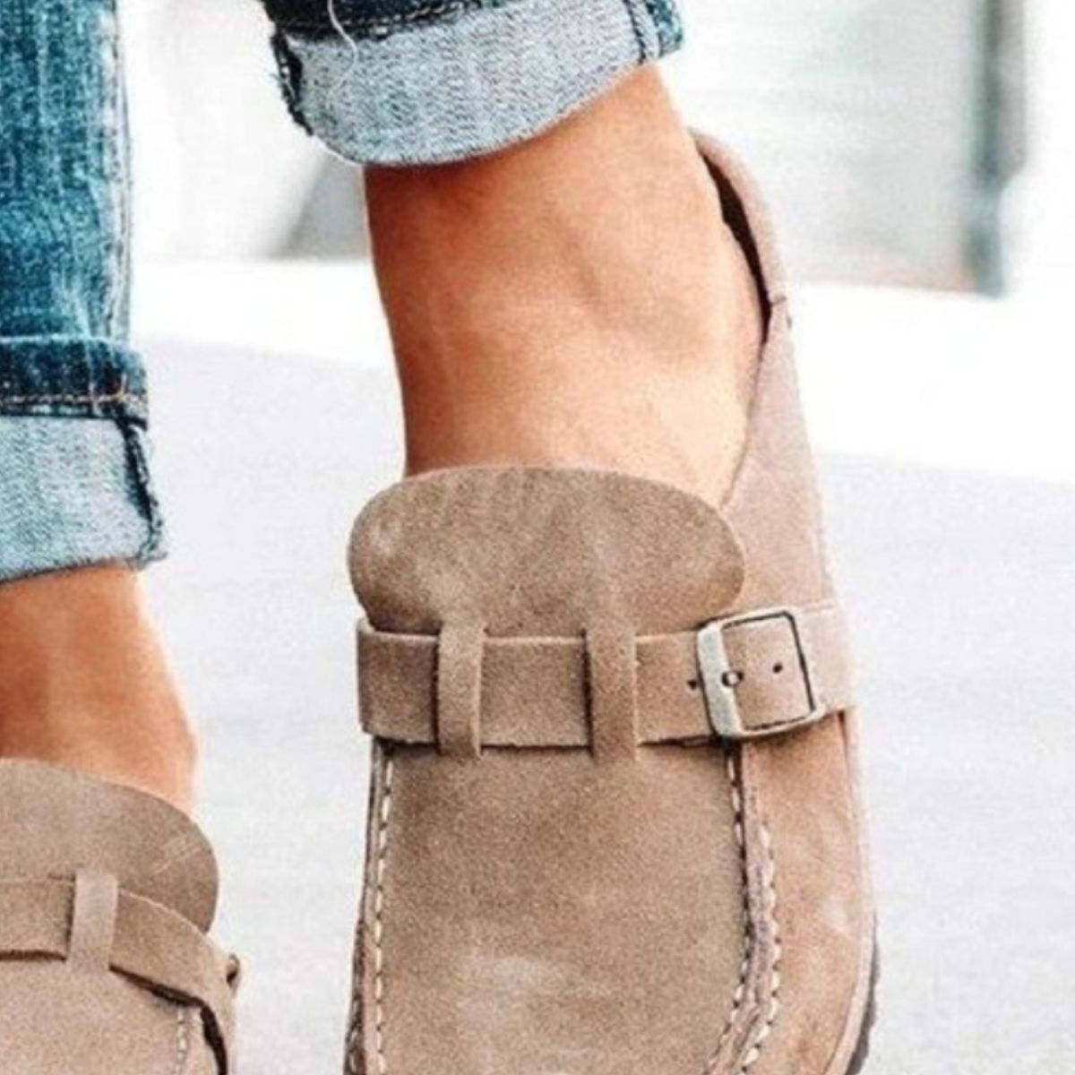 Round Toe Low Heel Buckle Sneakers - Whateversit