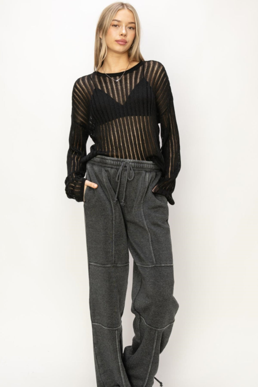 HYFVE Openwork Ribbed Long Sleeve Knit Top - Whateversit