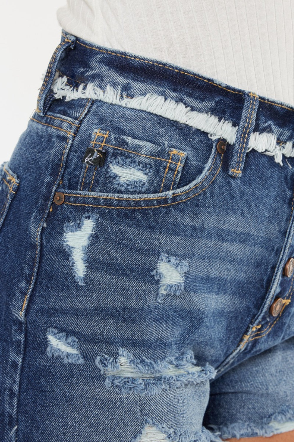 Kancan Distressed Button Fly Denim Shorts - Whateversit