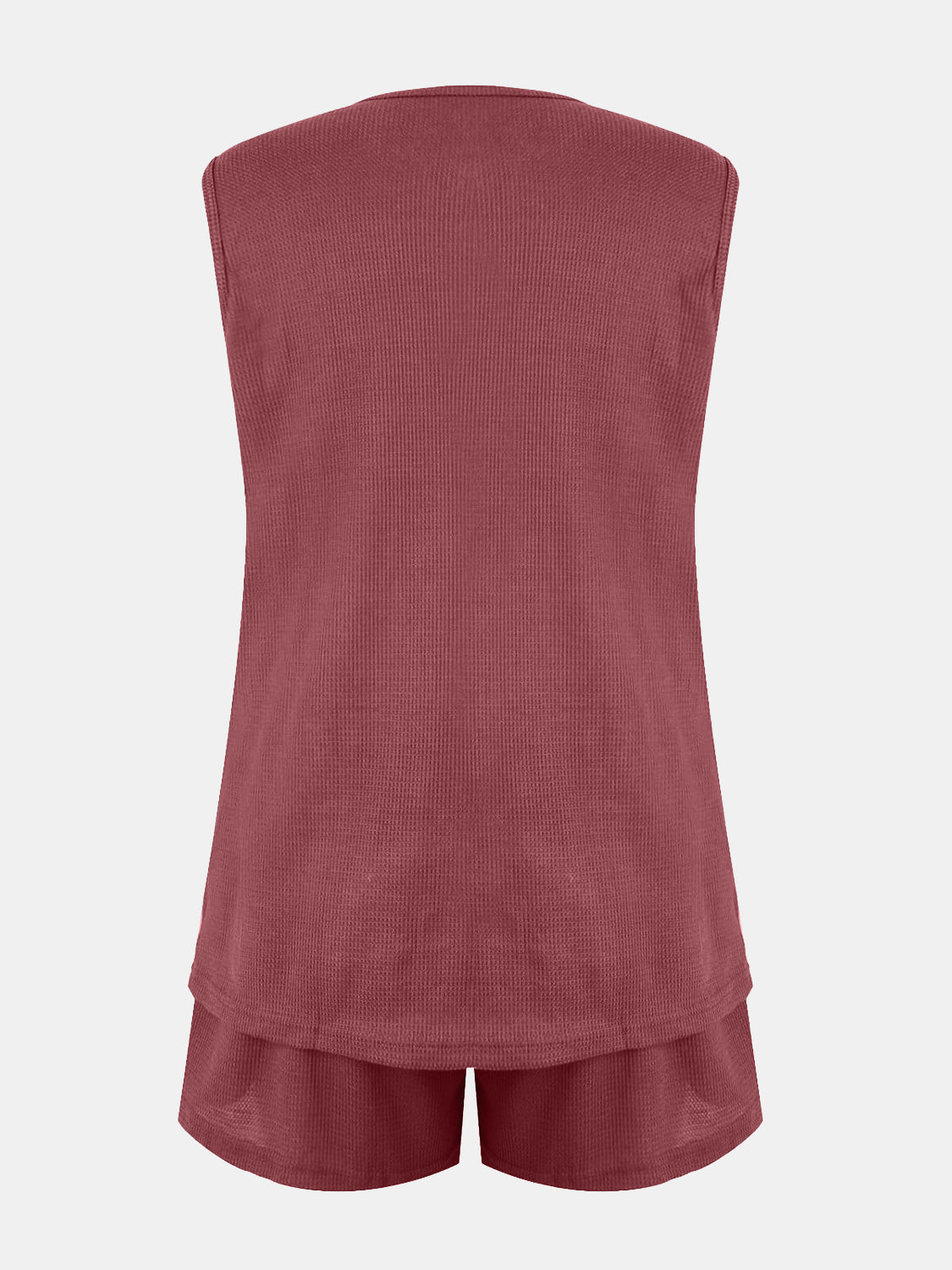 Full Size Waffle-Knit Notched Top and Shorts Set - Whateversit
