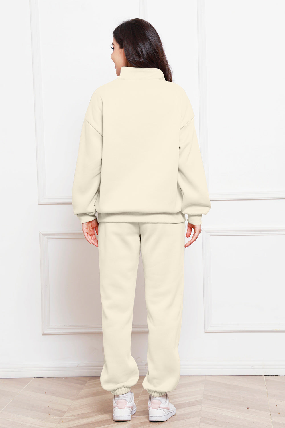 Half Zip Long Sleeve Sweatshirt and Pants Set - Whateversit