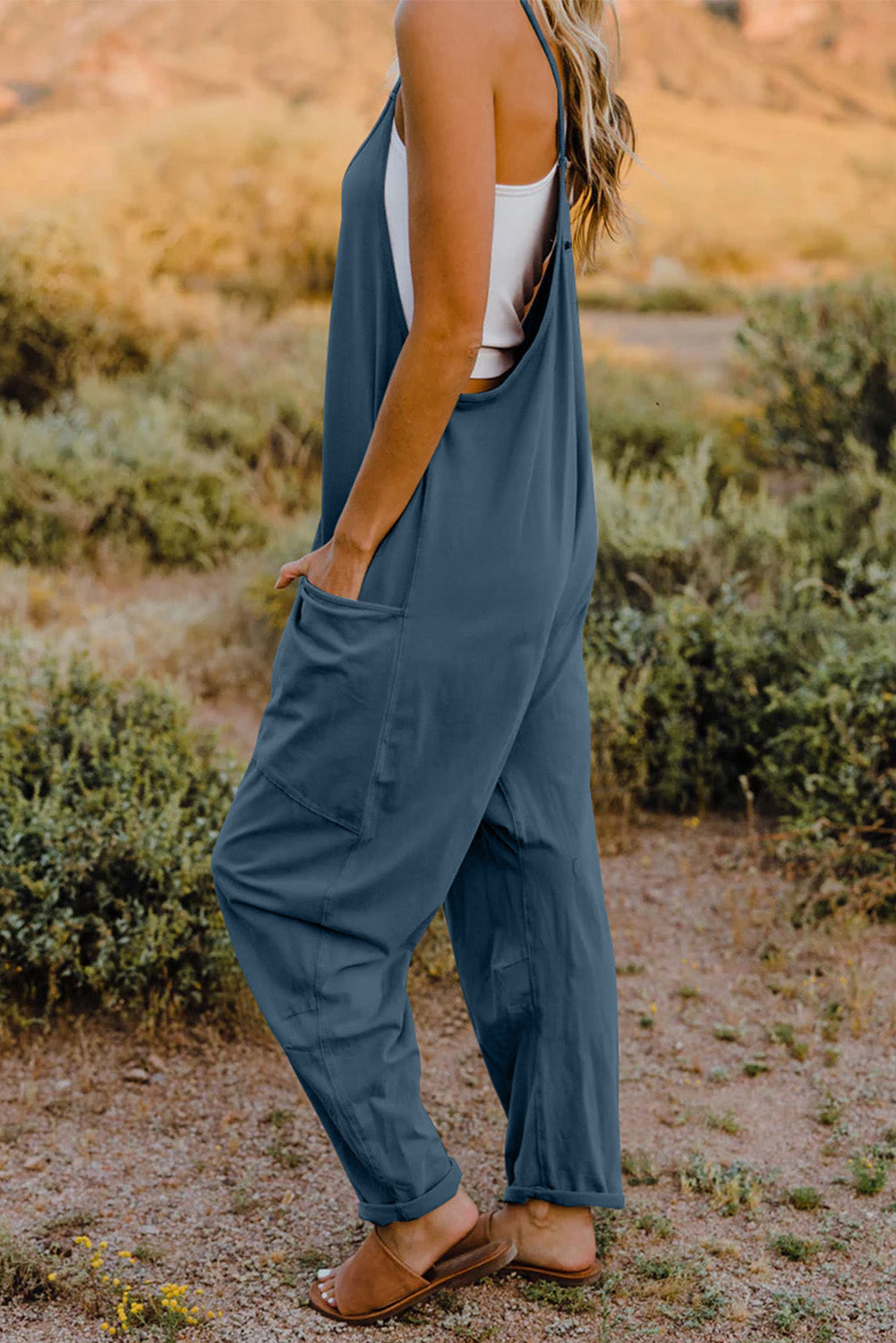 Double Take Full Size V-Neck Sleeveless Jumpsuit with Pockets - Whateversit