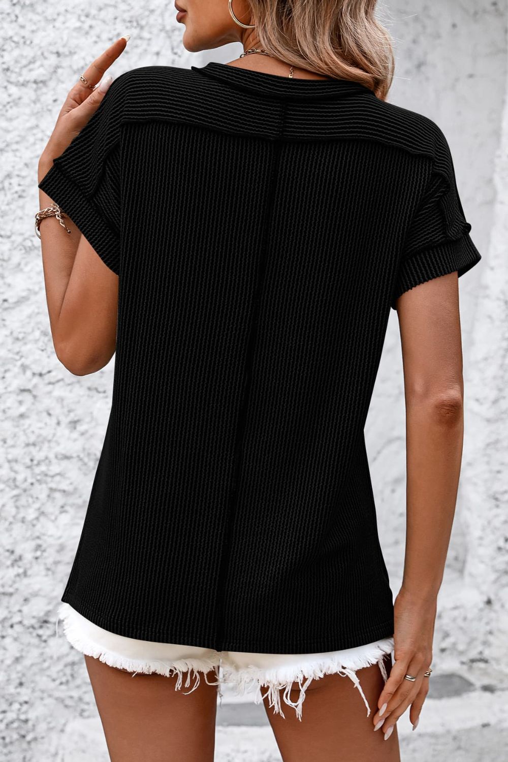 Striped Round Neck Short Sleeve T-Shirt - Whateversit