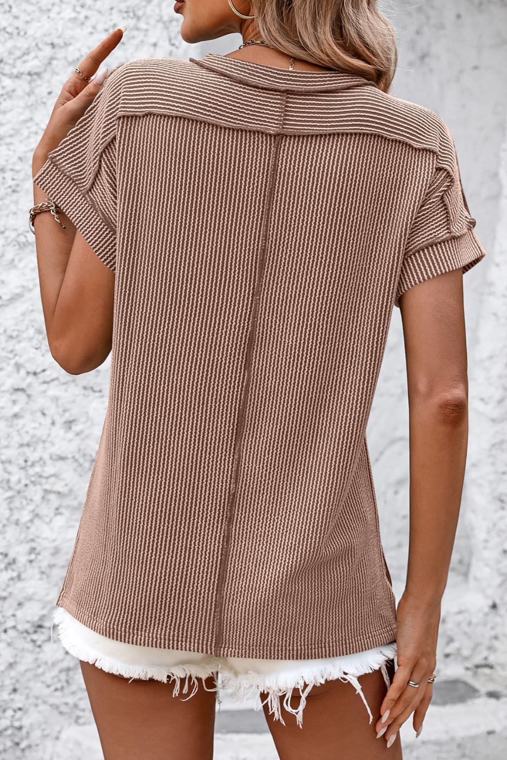 Striped Round Neck Short Sleeve T-Shirt - Whateversit