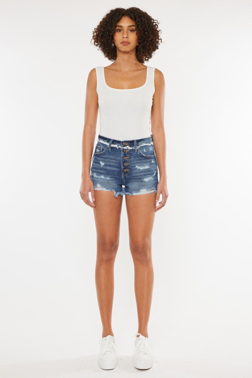 Kancan Distressed Button Fly Denim Shorts - Whateversit