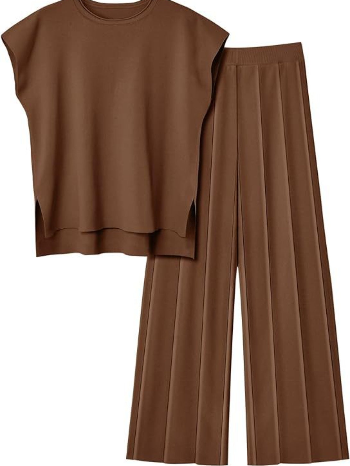 Round Neck Cap Sleeve Top and Pants Knit Set - Whateversit