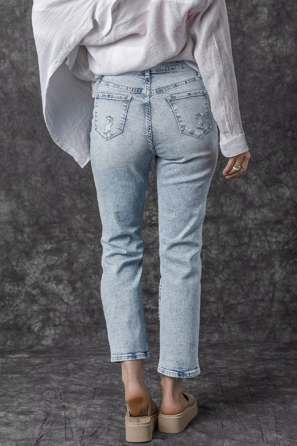 Distressed High Waist Jeans - Whateversit