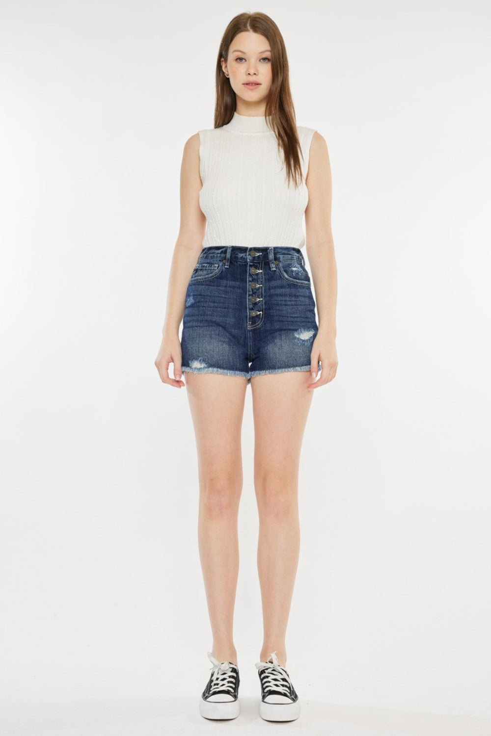 Kancan Raw Hem Button Fly Denim Shorts - Whateversit