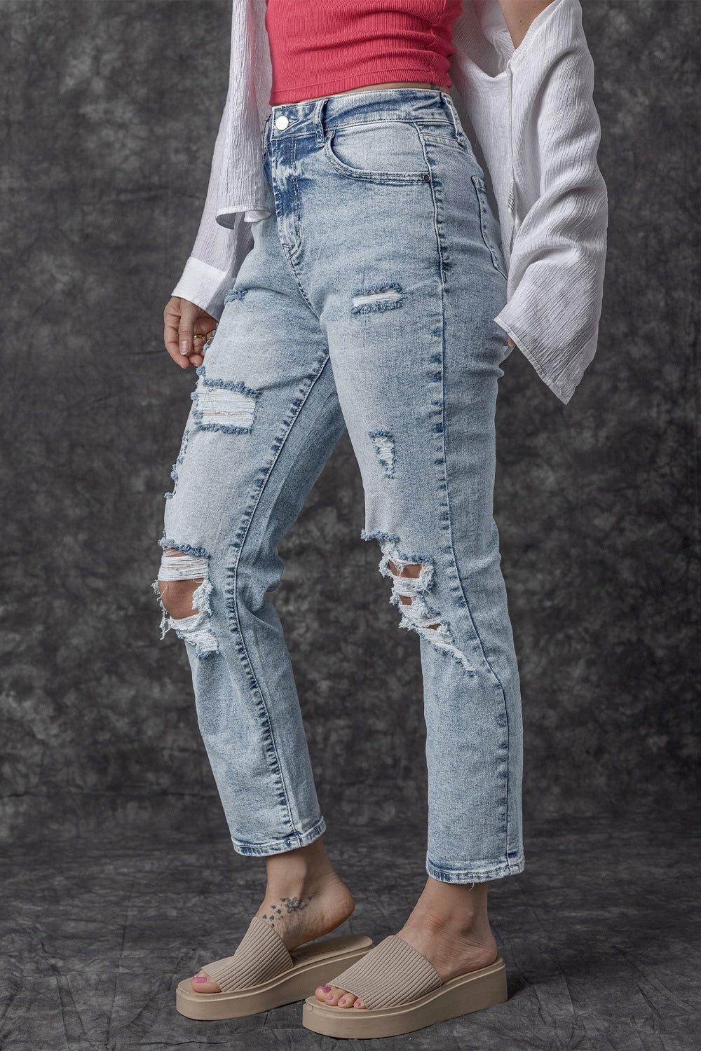 Distressed High Waist Jeans - Whateversit