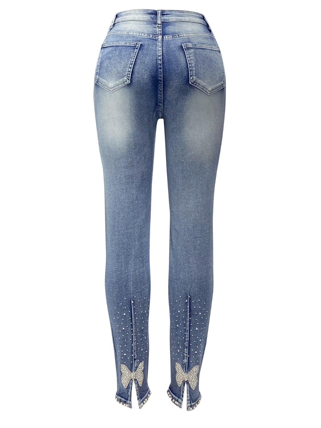 Rhinestone Skinny Jeans with Pockets - Whateversit