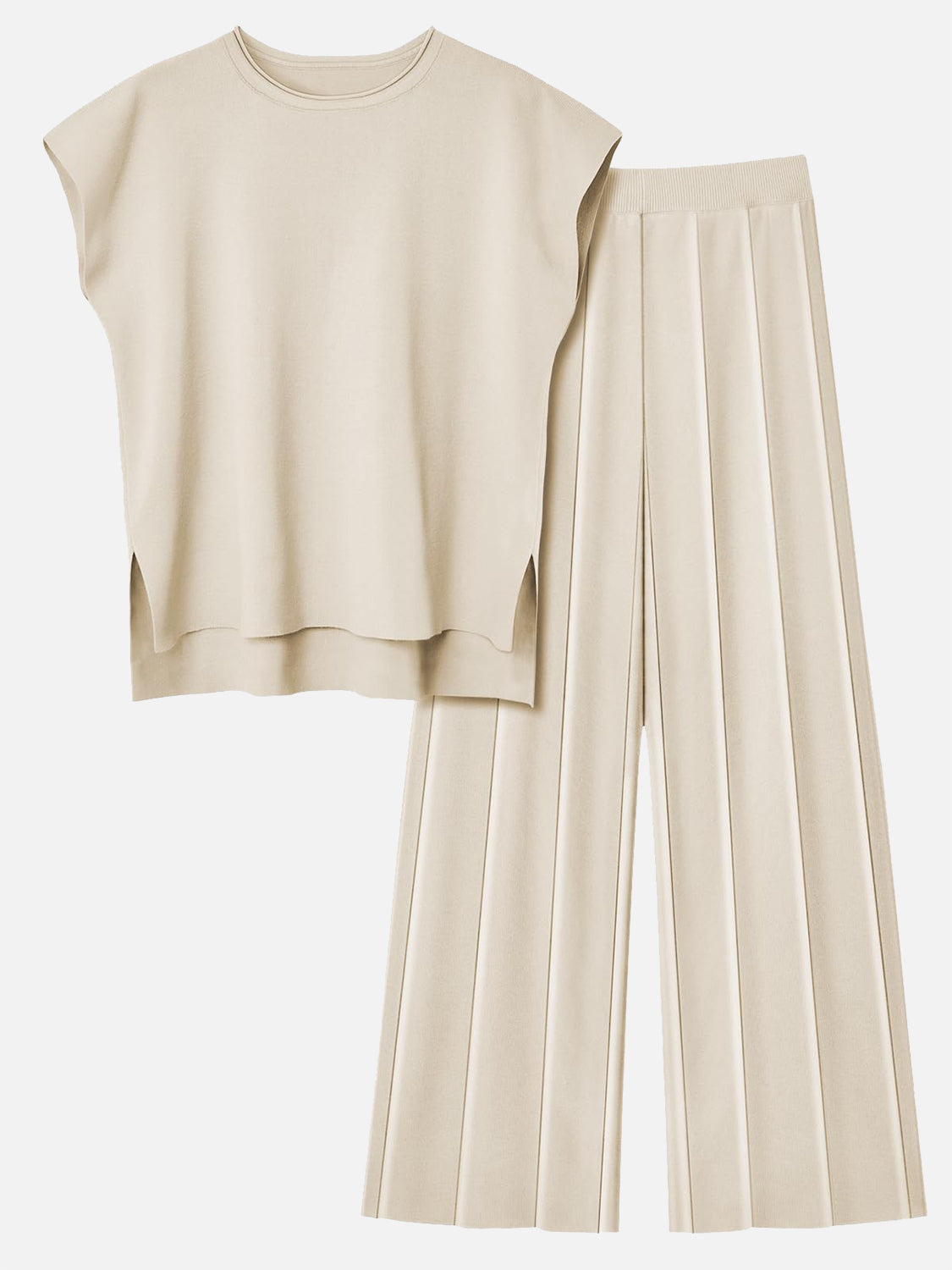 Round Neck Cap Sleeve Top and Pants Knit Set - Whateversit