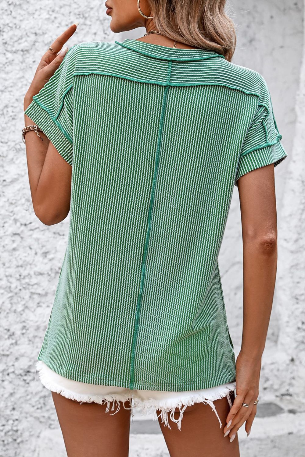 Striped Round Neck Short Sleeve T-Shirt - Whateversit