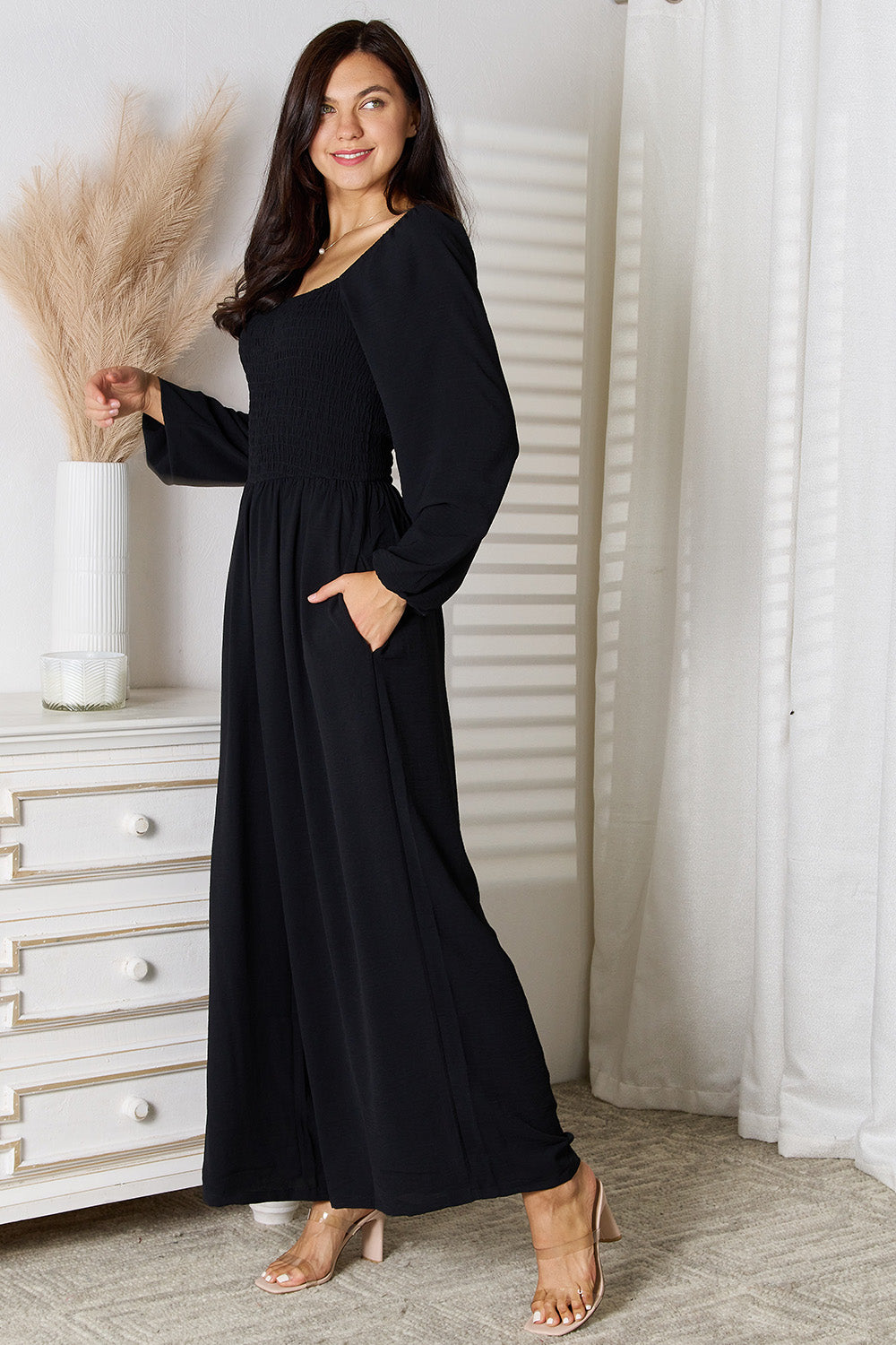 Double Take Square Neck Jumpsuit with Pockets - Whateversit