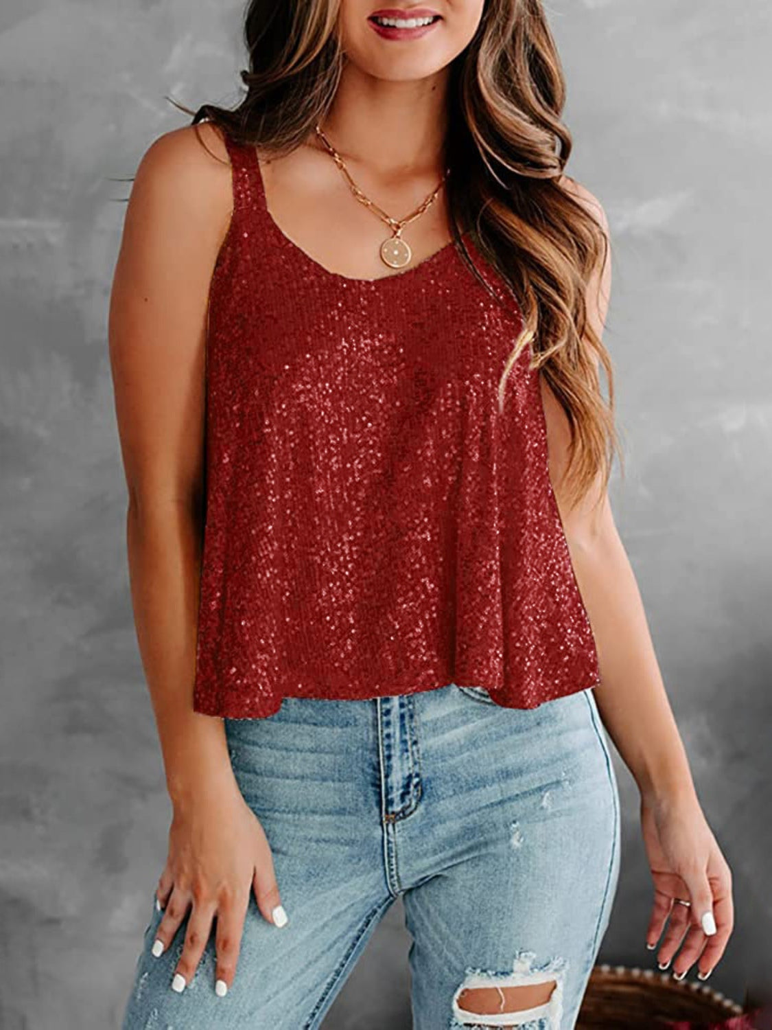 Sequin Scoop Neck Tank - Whateversit