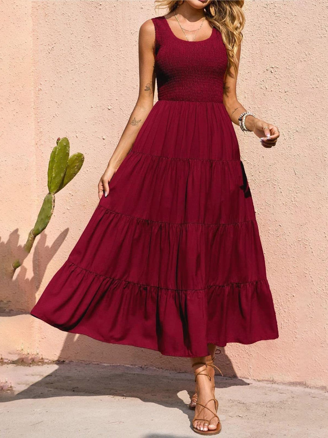Tiered Smocked Wide Strap Dress - Whateversit