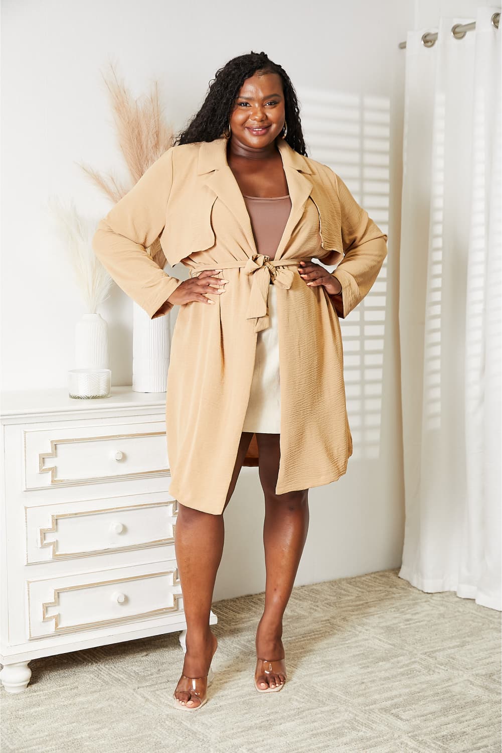 Culture Code Full Size Tied Trench Coat with Pockets - Whateversit