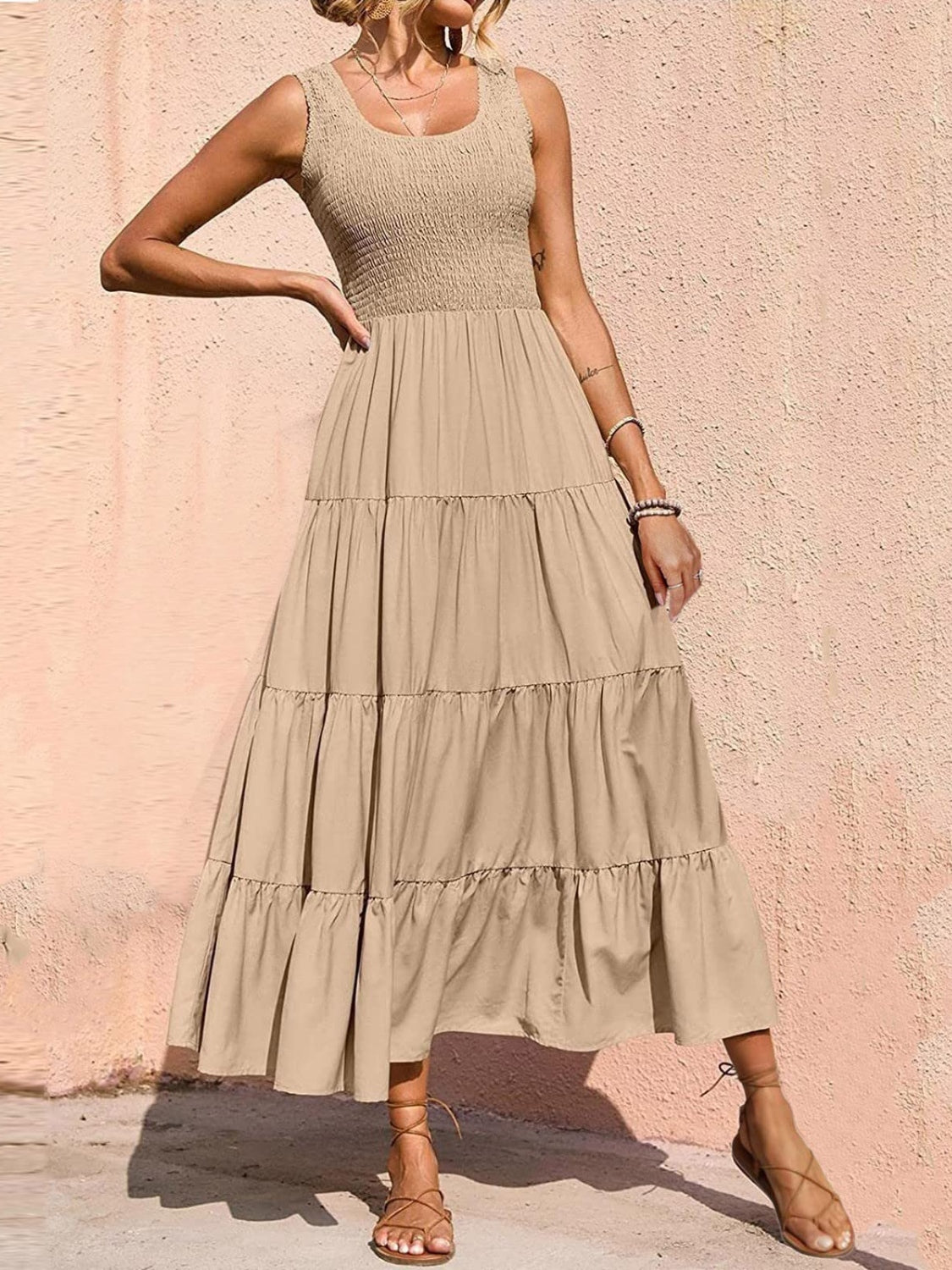Tiered Smocked Wide Strap Dress - Whateversit