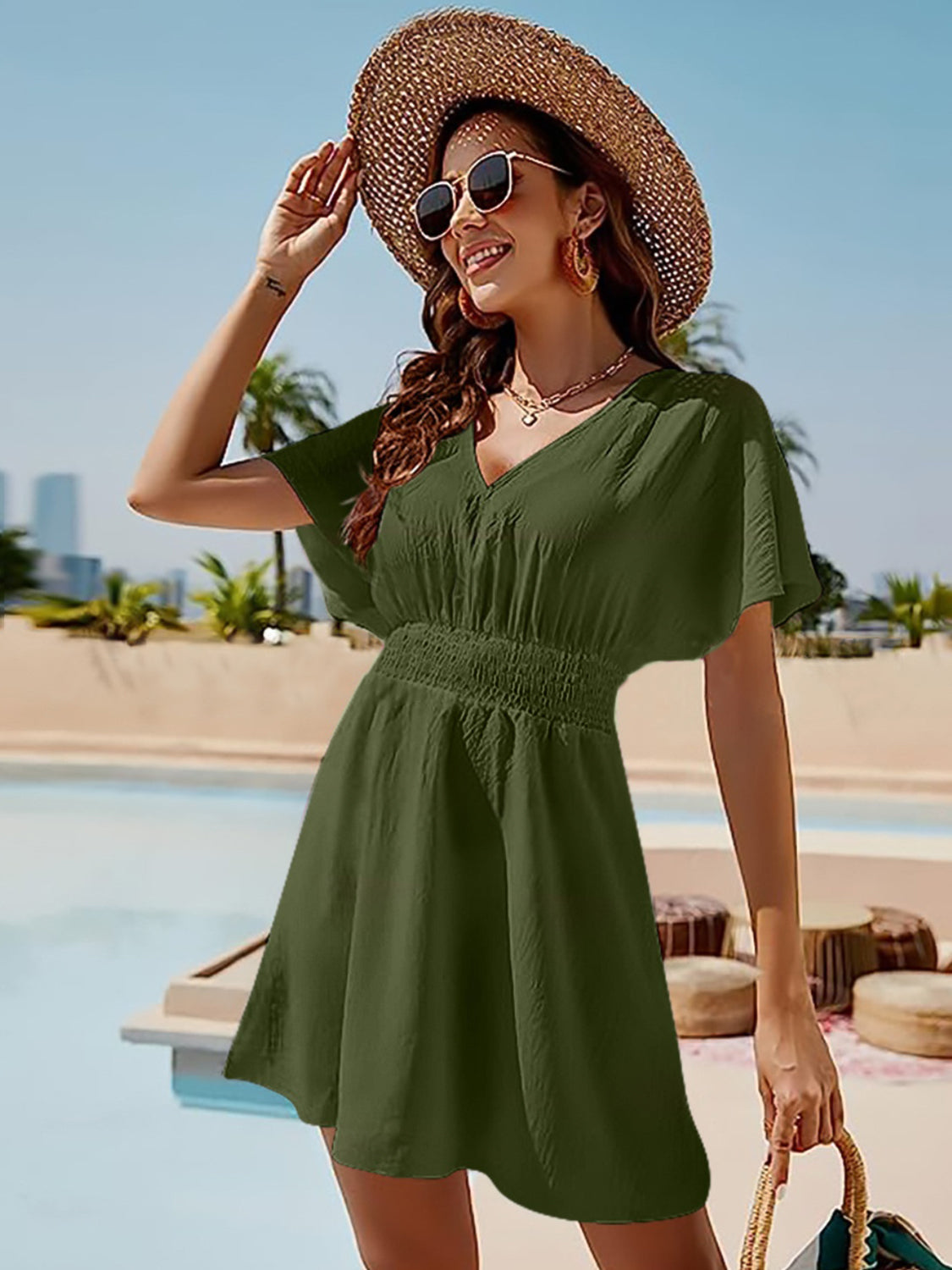 Smocked V-Neck