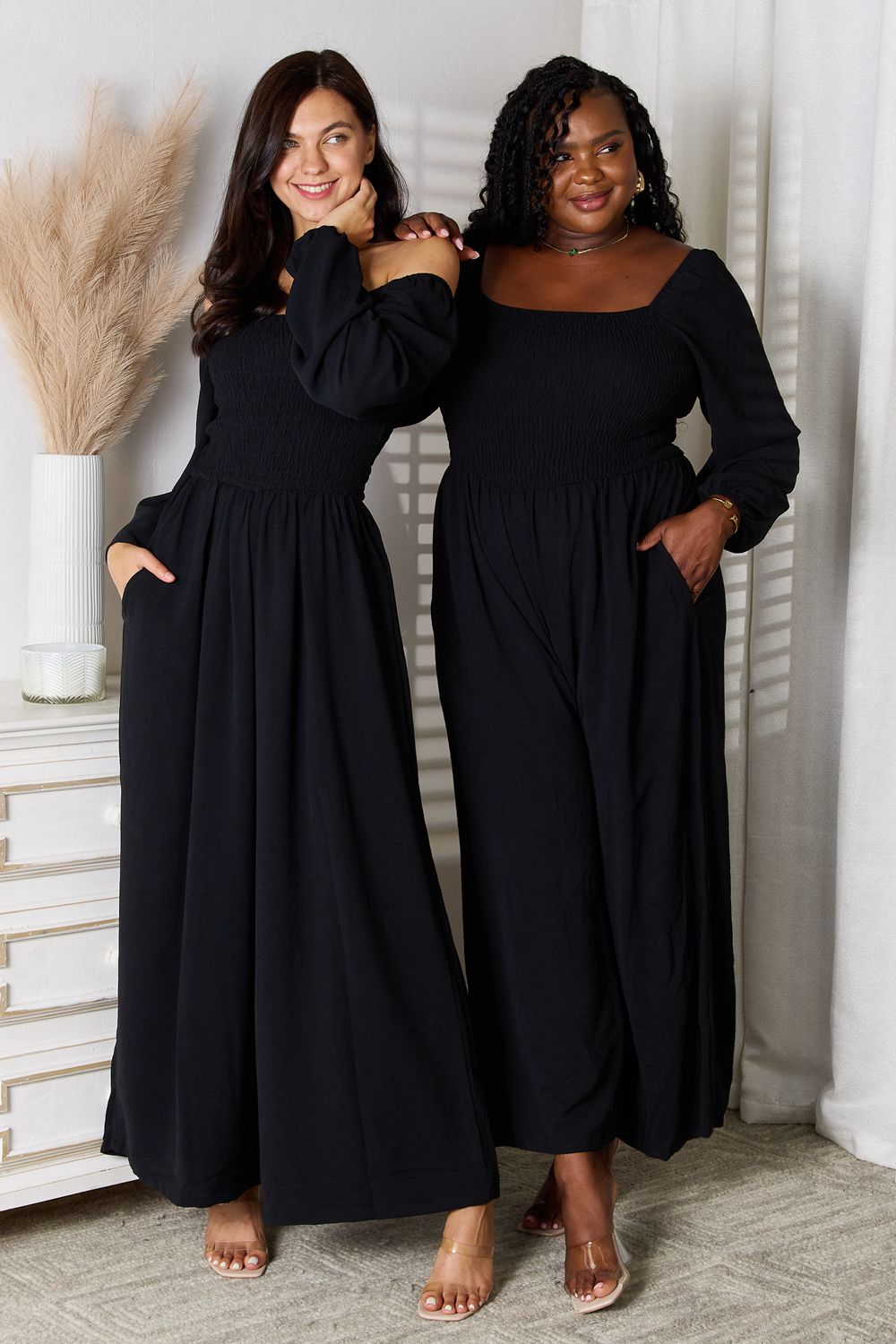 Double Take Square Neck Jumpsuit with Pockets - Whateversit