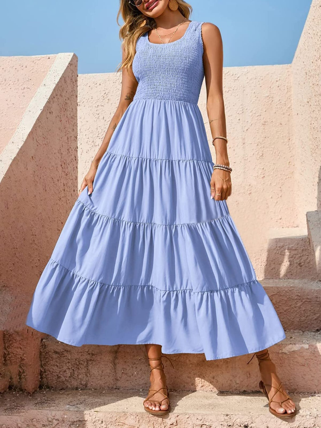 Tiered Smocked Wide Strap Dress - Whateversit