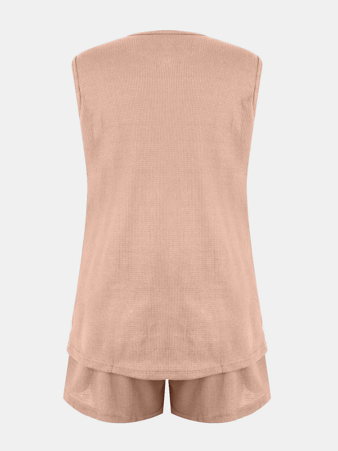 Full Size Waffle-Knit Notched Top and Shorts Set - Whateversit