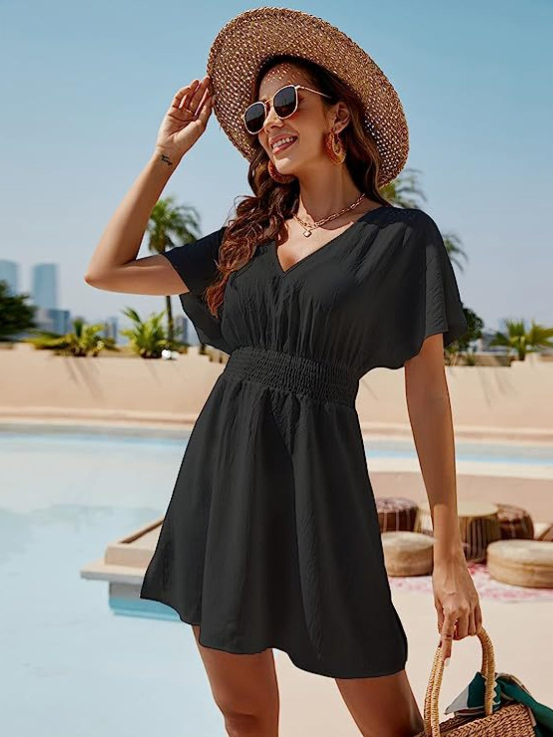 Smocked V-Neck