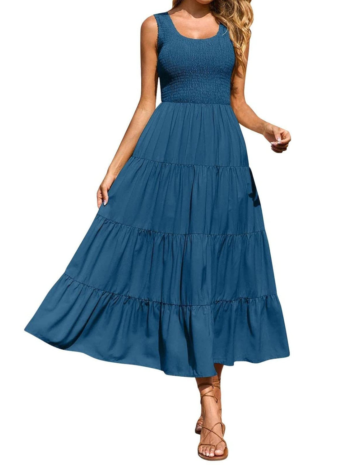 Tiered Smocked Wide Strap Dress - Whateversit