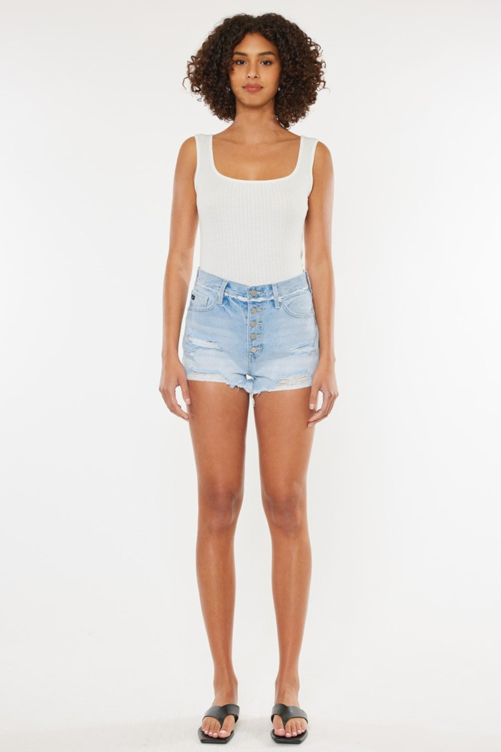 Kancan Distressed Button Fly Denim Shorts - Whateversit