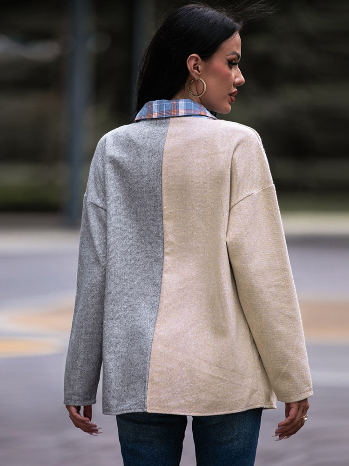 Plaid Contrast Drop Shoulder Shacket - Whateversit