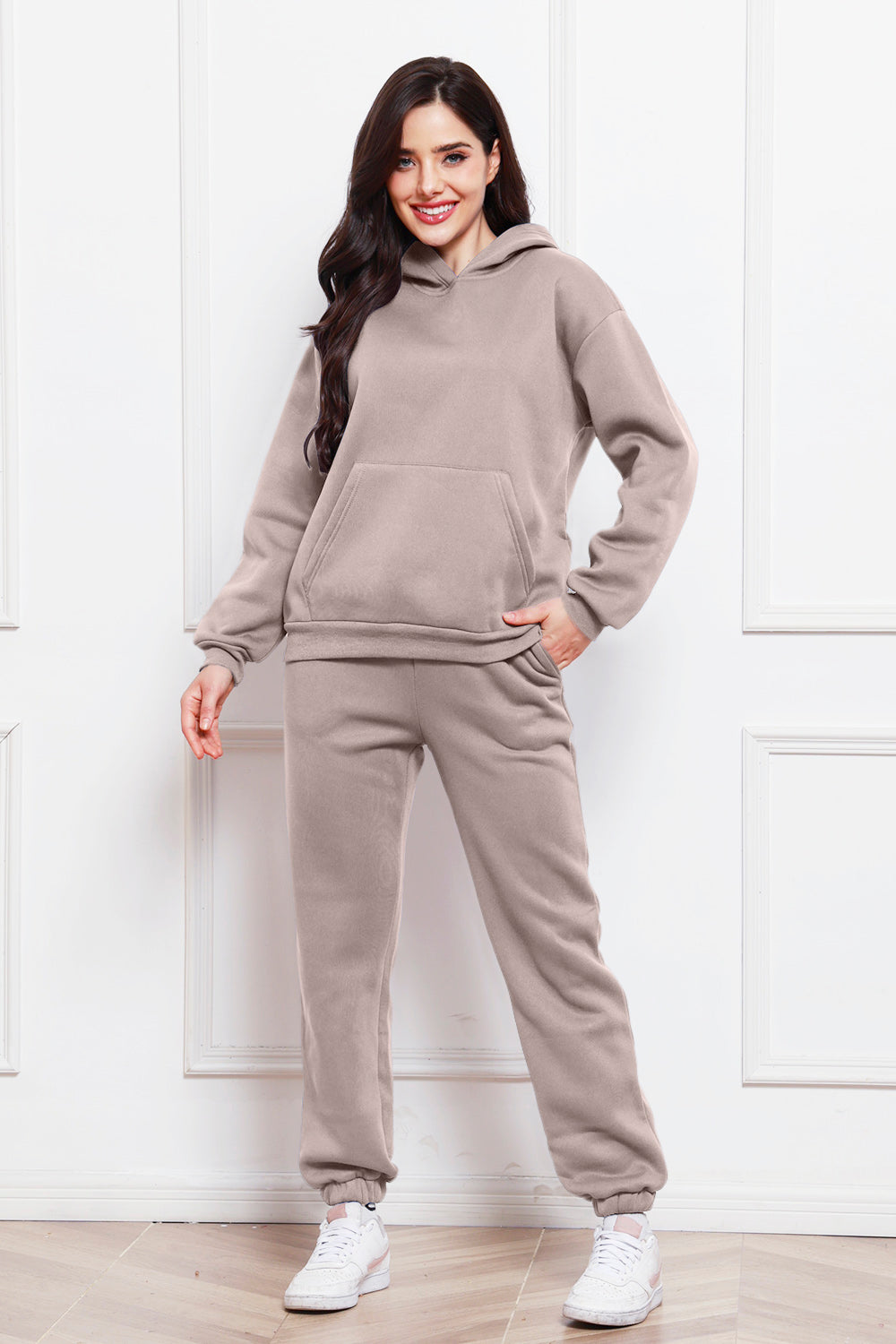 Drop Shoulder Long Sleeve Hoodie and Pants Set - Whateversit