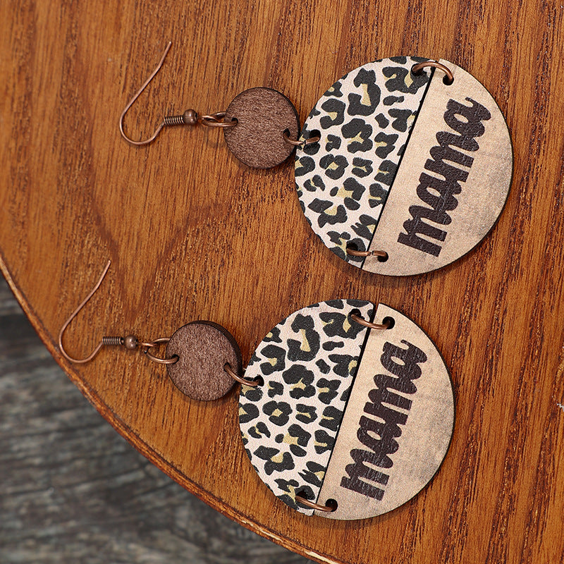Wooden Leopard Round Shape Earrings - Whateversit