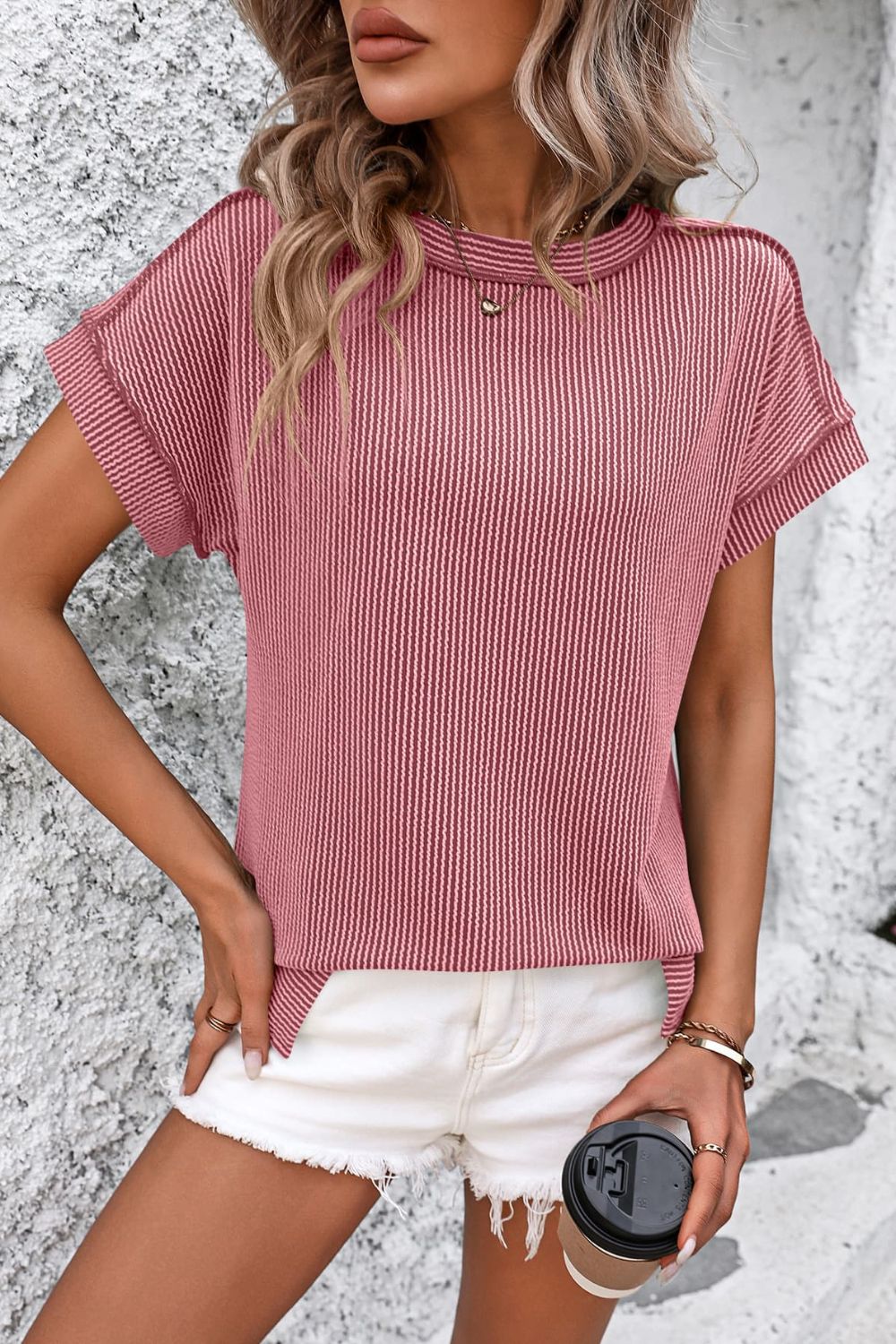Striped Round Neck Short Sleeve T-Shirt - Whateversit