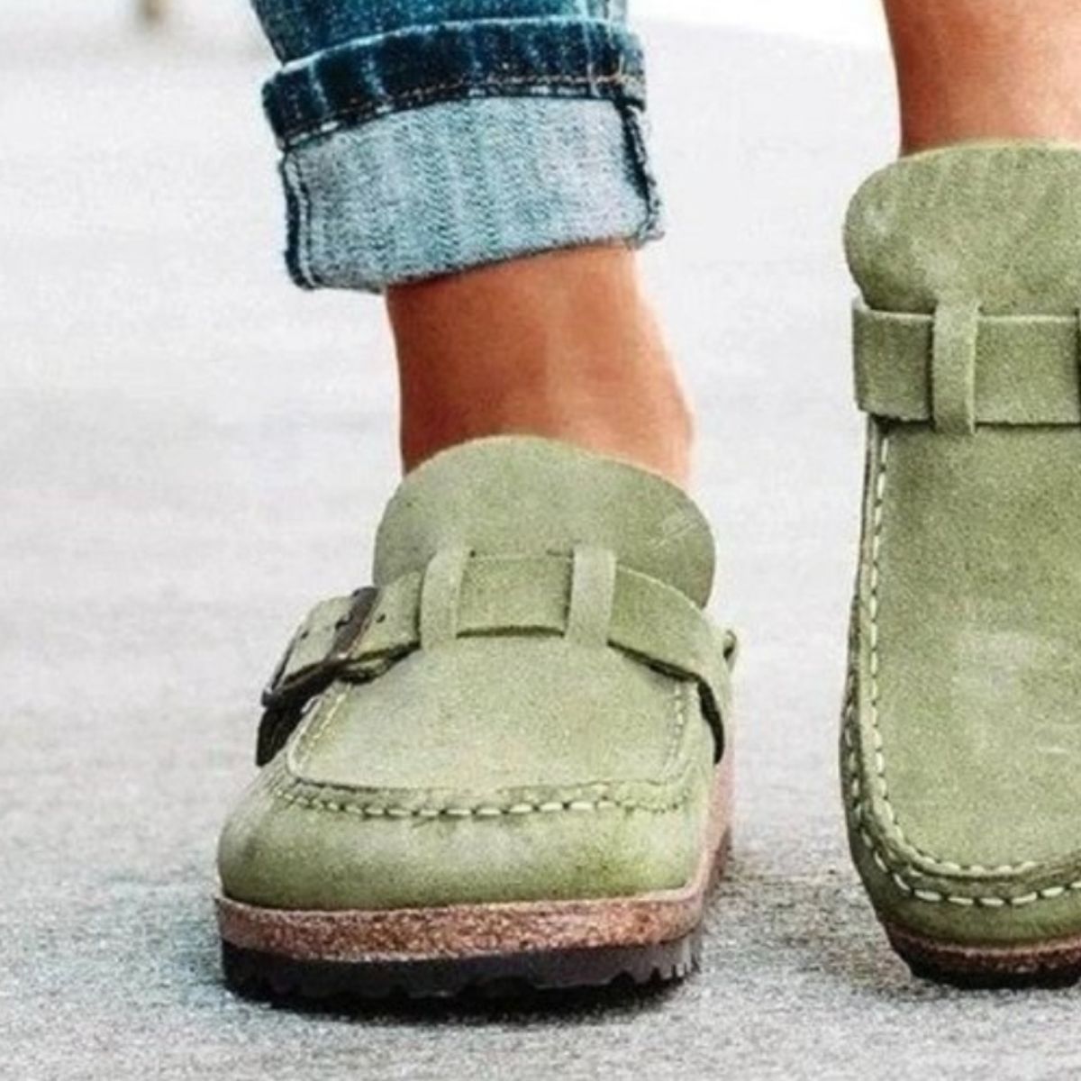 Round Toe Low Heel Buckle Sneakers - Whateversit