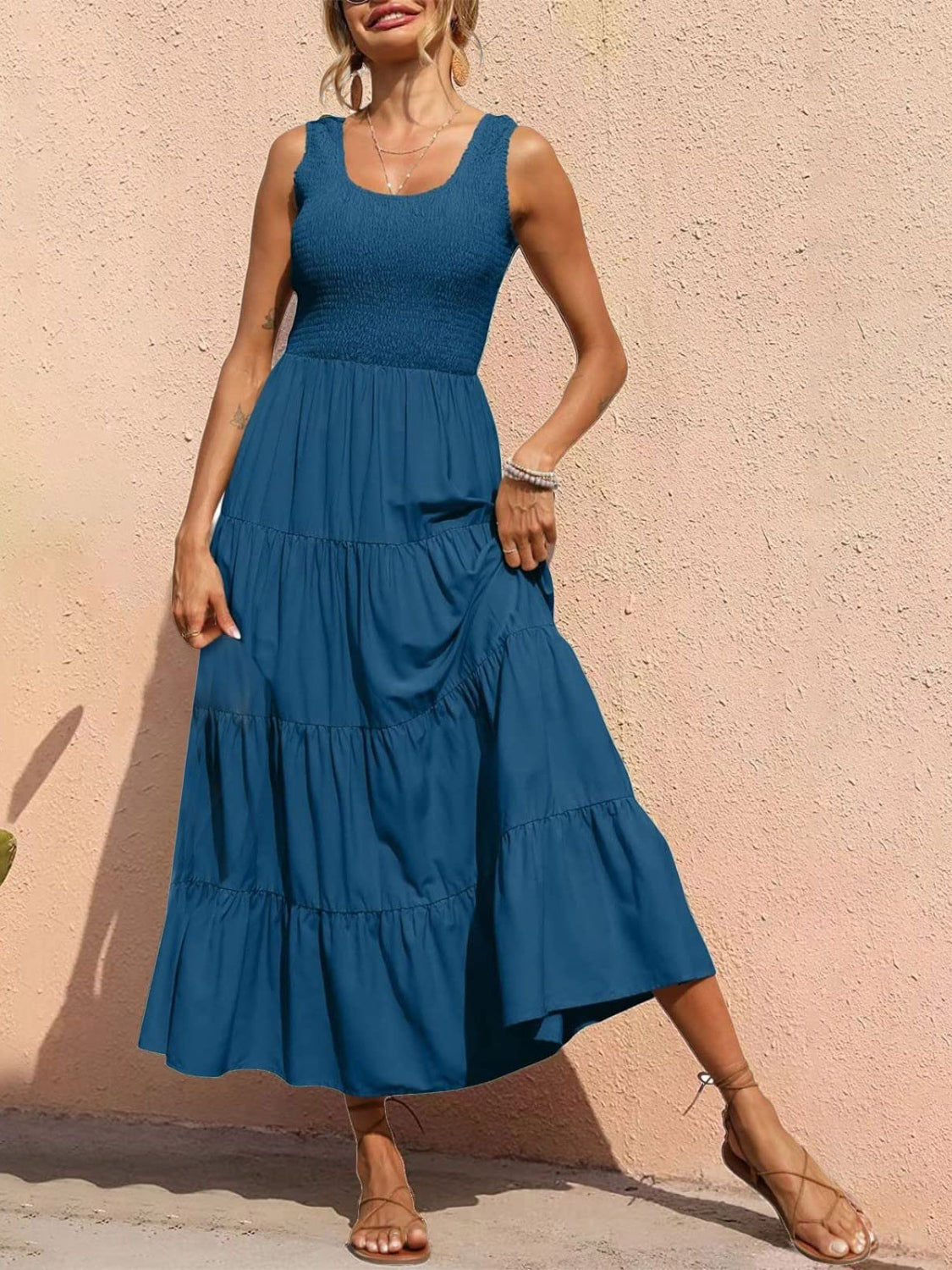 Tiered Smocked Wide Strap Dress - Whateversit