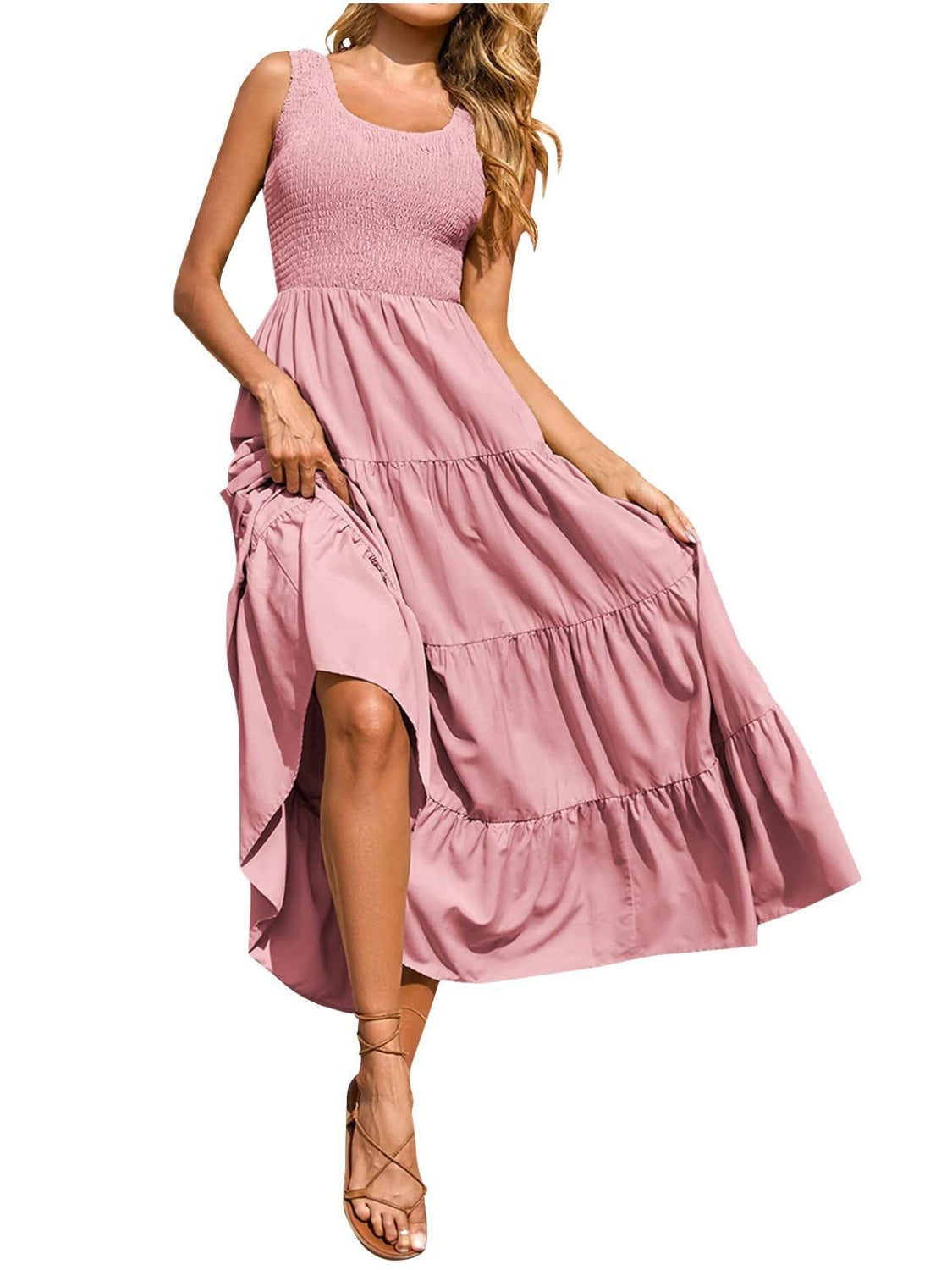 Tiered Smocked Wide Strap Dress - Whateversit