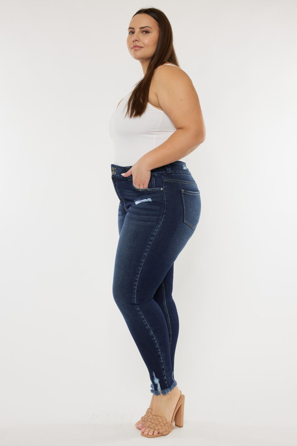 Kancan Full Size Cat's Whiskers Raw Hem High Waist Jeans - Whateversit