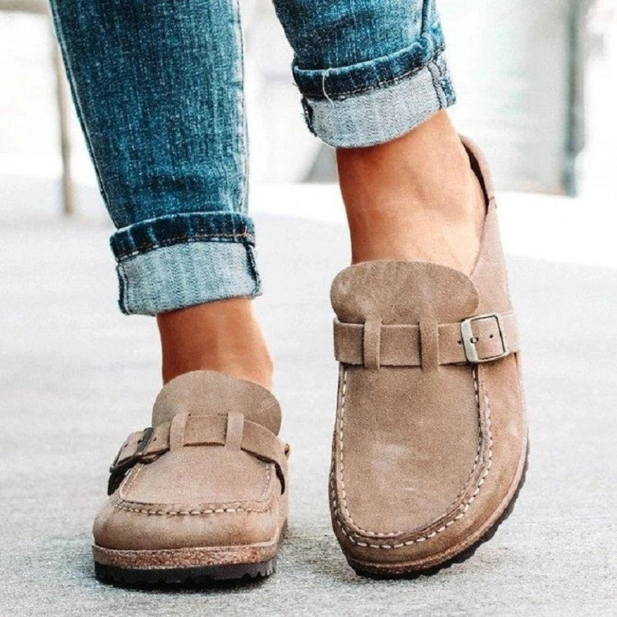 Round Toe Low Heel Buckle Sneakers - Whateversit