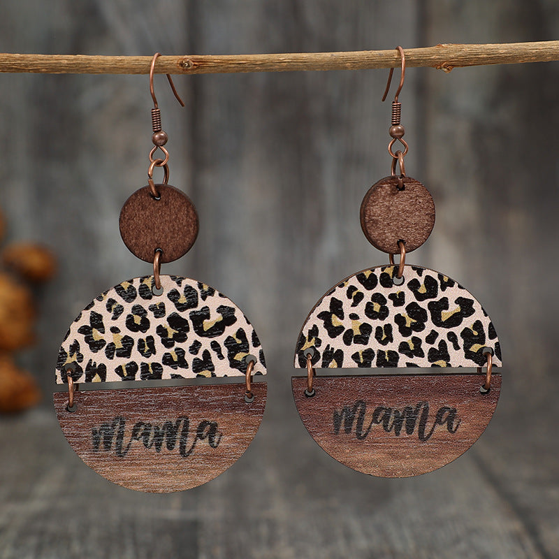 Wooden Leopard Round Shape Earrings - Whateversit