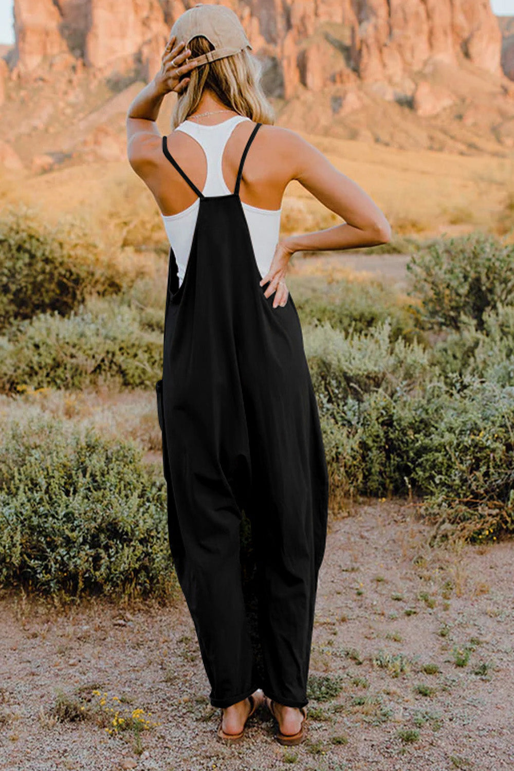 Double Take Full Size V-Neck Sleeveless Jumpsuit with Pockets - Whateversit