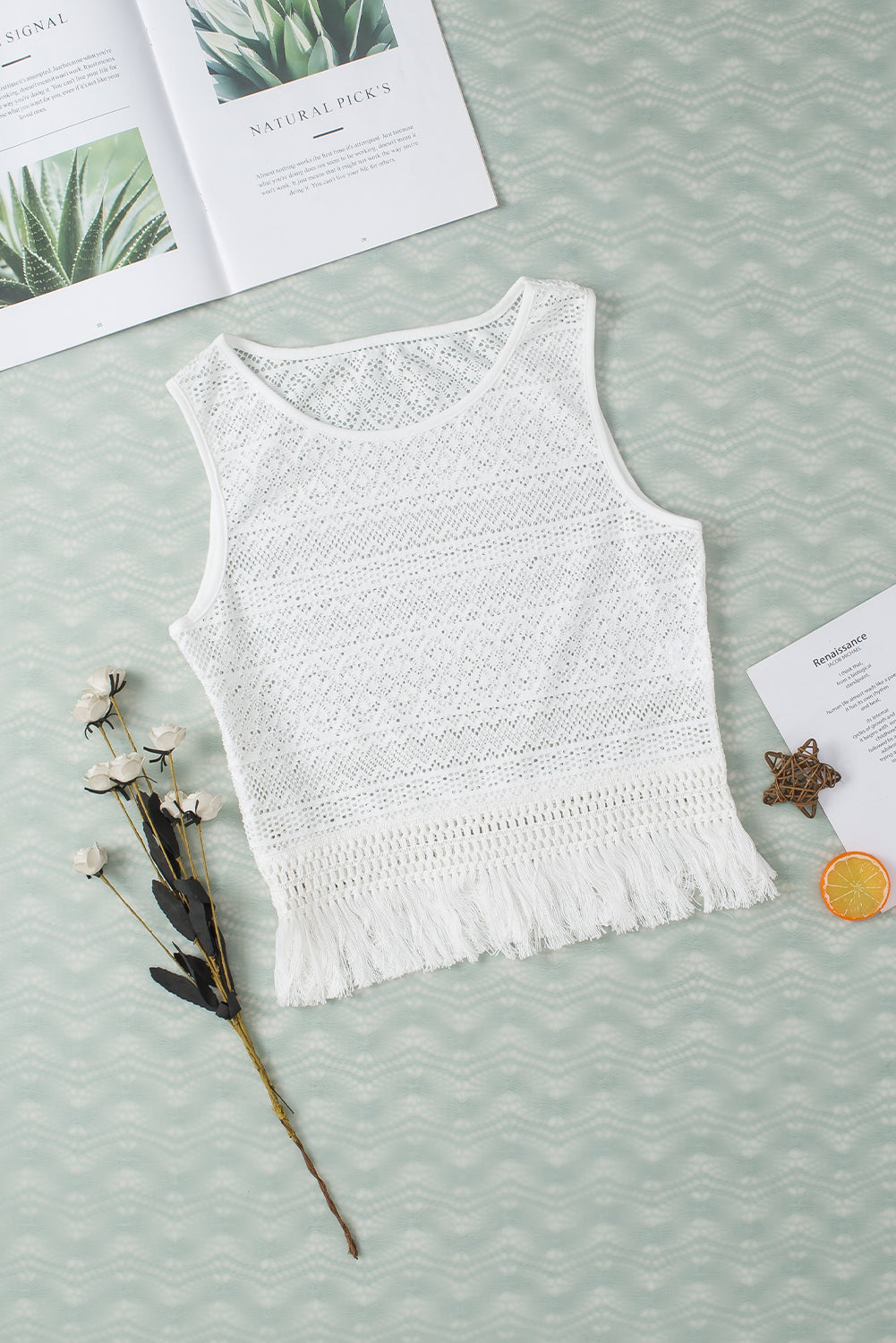 Fringe Openwork Round Neck Tank - Whateversit