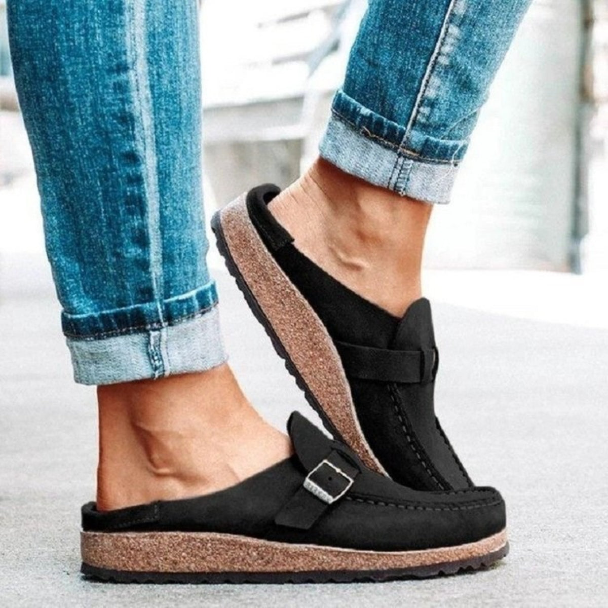 Round Toe Low Heel Buckle Sneakers - Whateversit