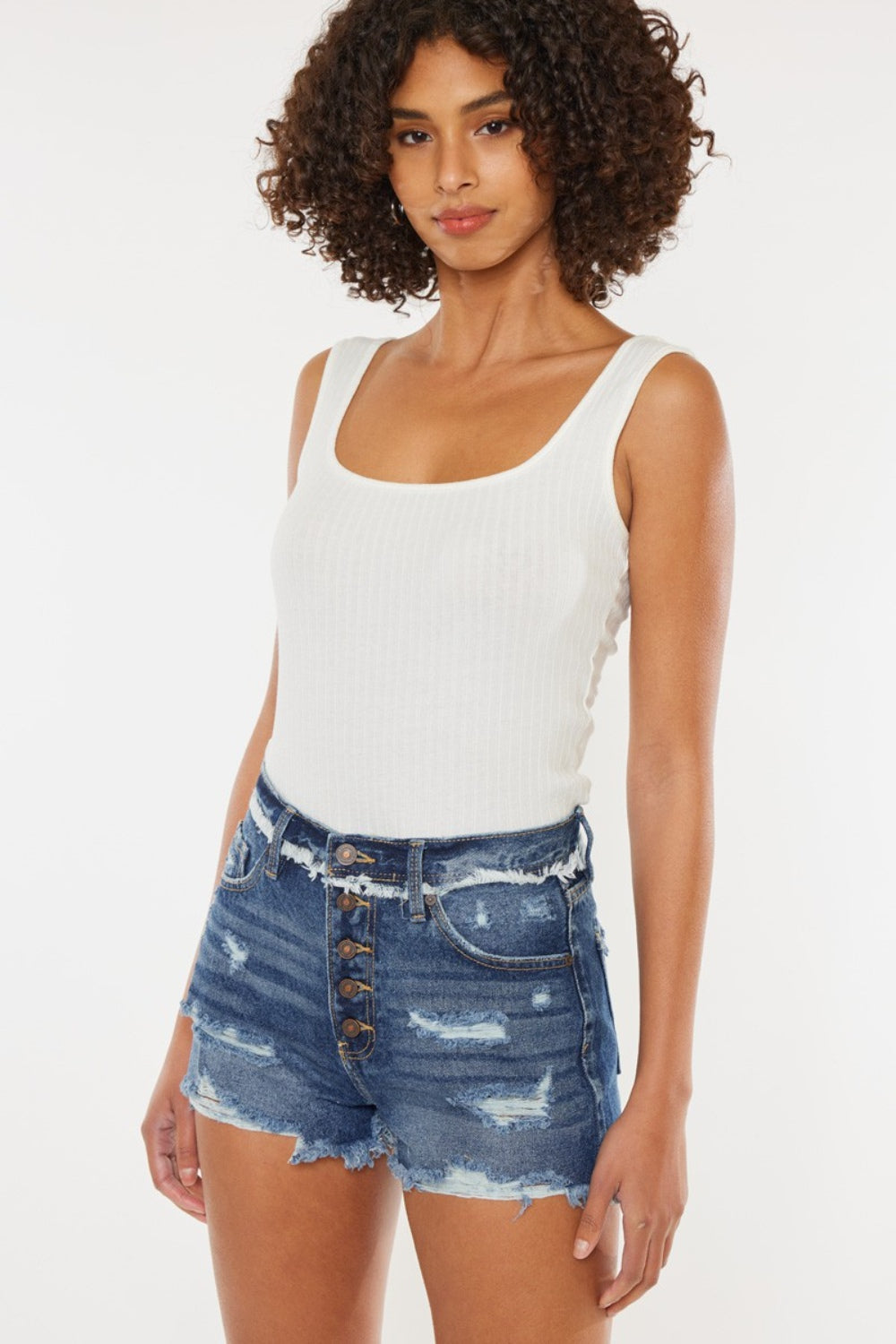Kancan Distressed Button Fly Denim Shorts - Whateversit