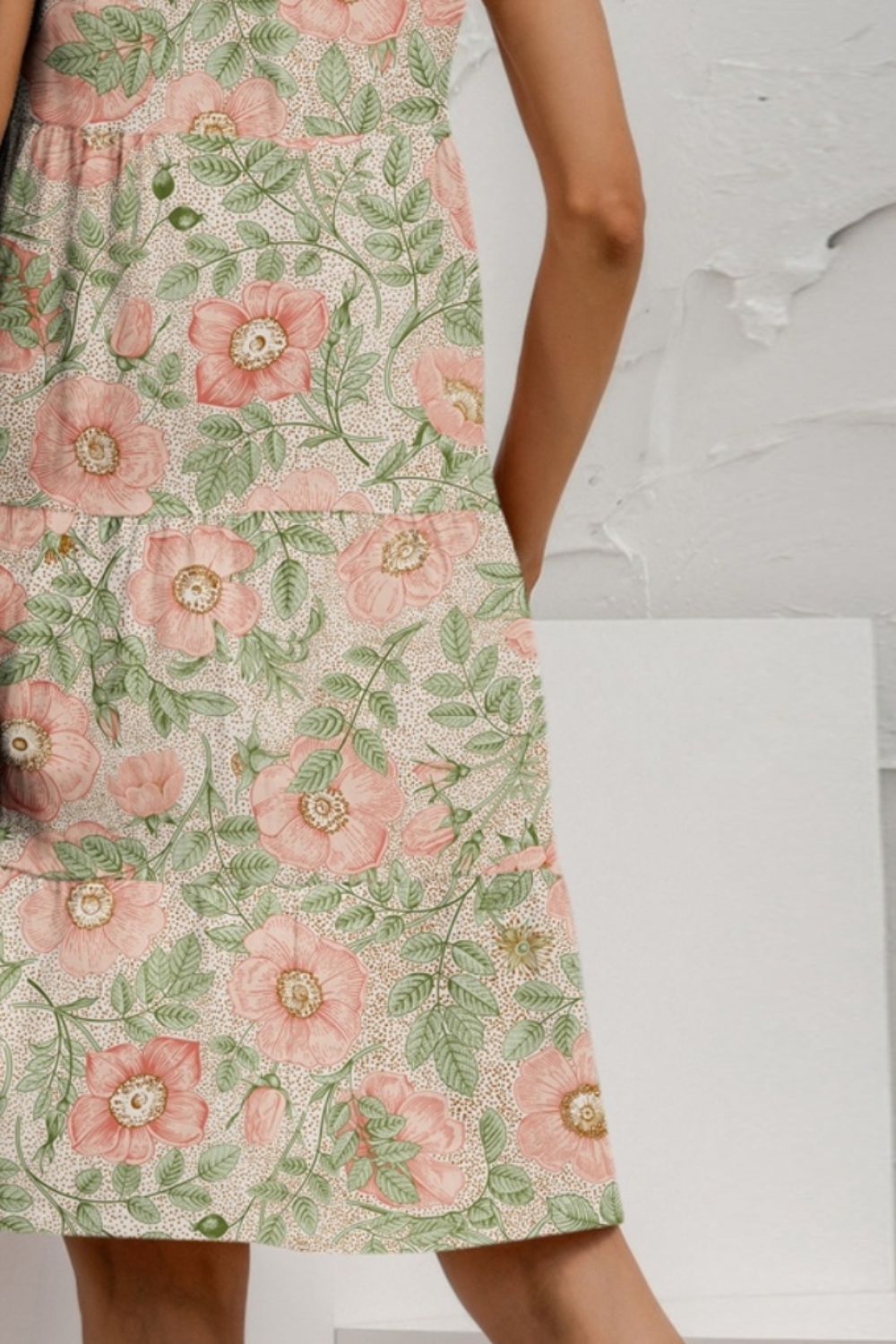 Tiered Printed Round Neck Sleeveless Dress - Whateversit