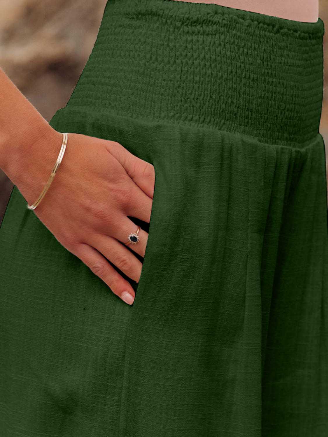 Full Size Smocked Waist Wide Leg Pants - Whateversit