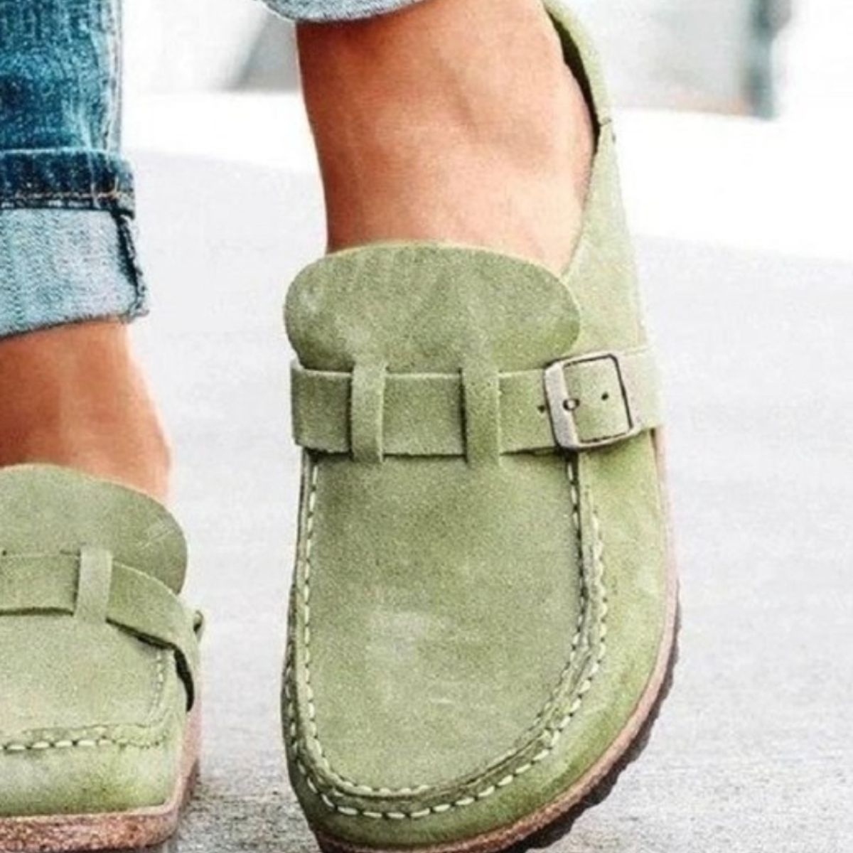 Round Toe Low Heel Buckle Sneakers - Whateversit